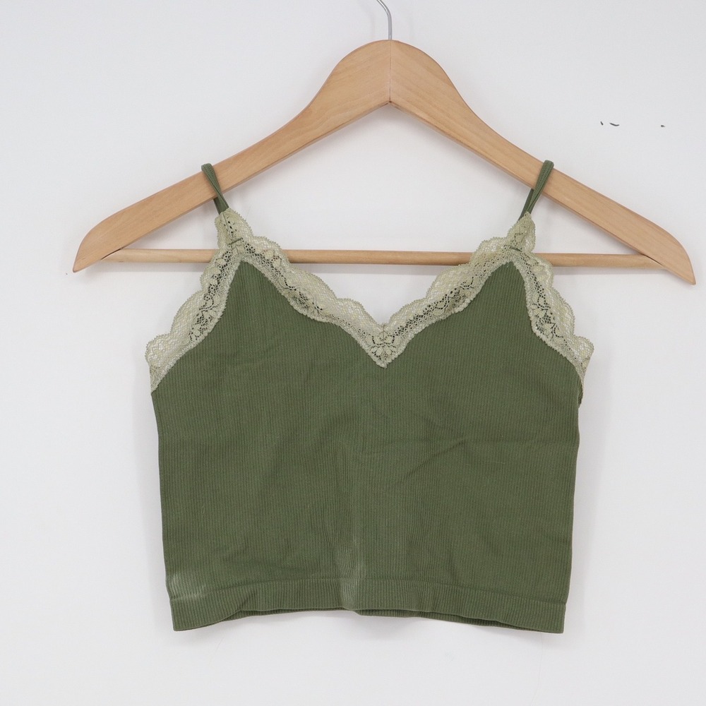 Wild Fable Cami Top Womens S Seamless Cropped Olive Green Lace Trim Excellent